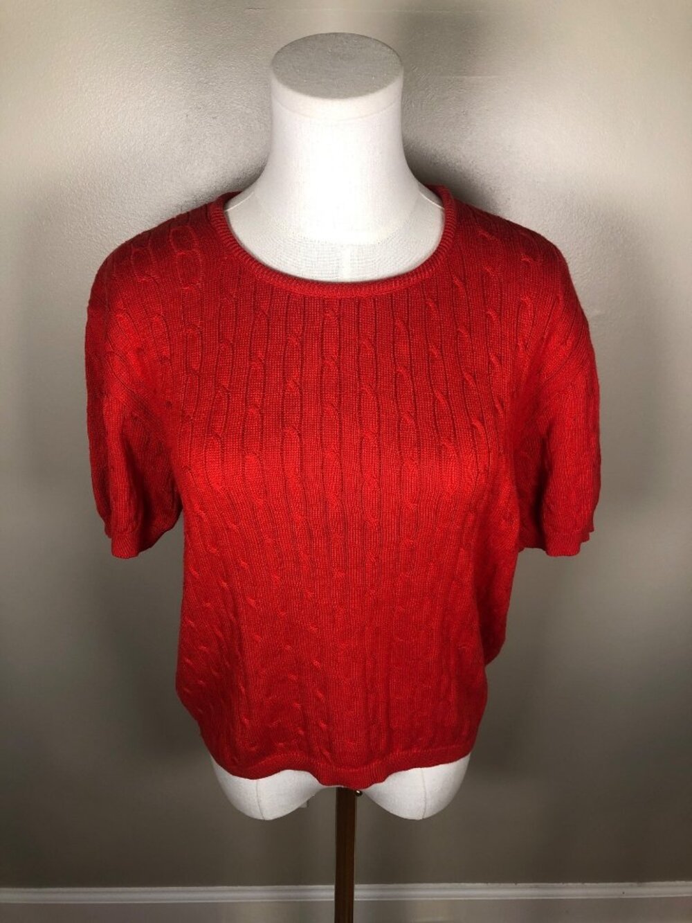 Pendleton Red Cable Knit Short Sleeve Sweater Top 100% Cotton Women's Size M